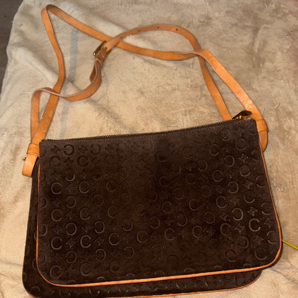 RARE Celine Brown SUEDE Double Crossbody Bag